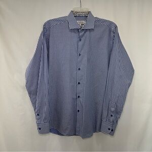 7 Downie St London Two Play Blue Check Button Shirt Mens Large Fitted Long Slv